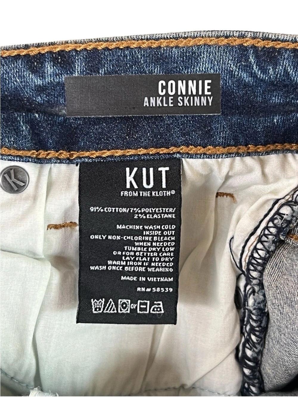 Women's KUT Connie Ankle Skinny Zip Fly Jeans Raw Hem Stretch Size 4 Blue - Picture 6 of 12